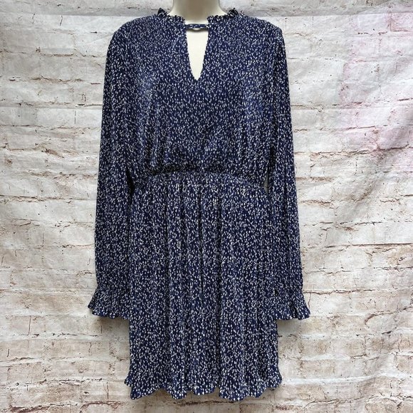 j.o.a. Los Angeles Size Large Blue White Spotted Mini Dress Keyhole Neckline - Picture 7 of 7